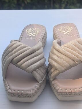 Vince Camuto Metallic Taupe Knotted Espadrille Slide Mules